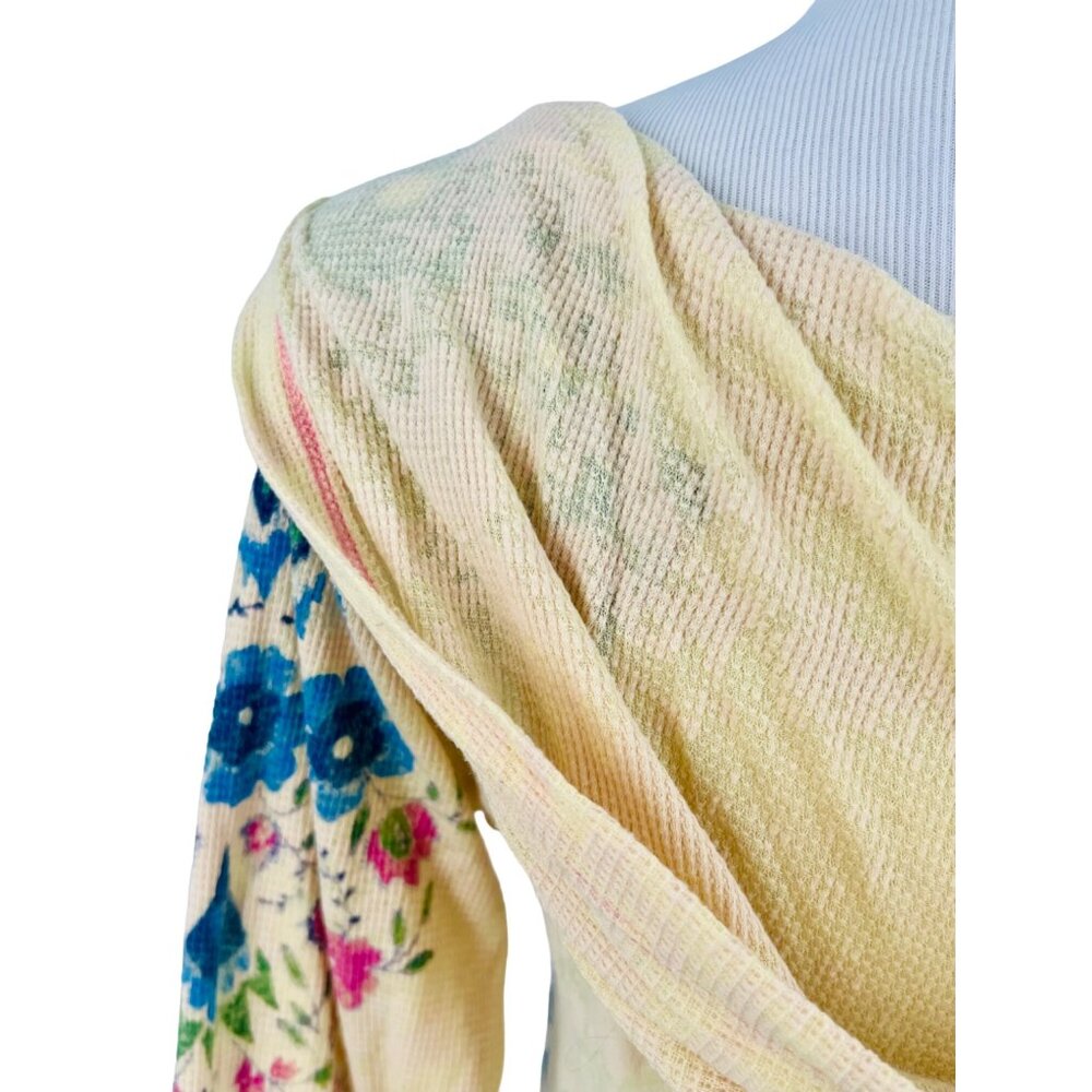 Vintage Free People Floral Boho Pullover Burnout Henley Hoodie Long Sleeve Top - Picture 8 of 16